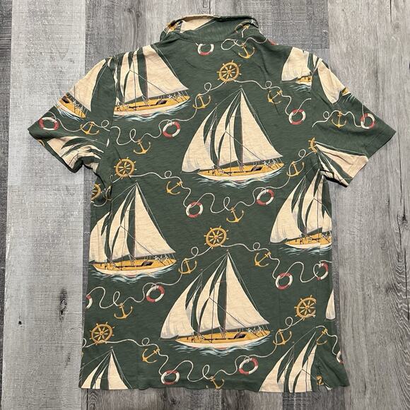 VTG Ralph Lauren Sailboat Polo Shirt Green Gauze Jersey Sailing Y2K Mac Miller L - Picture 2 of 4